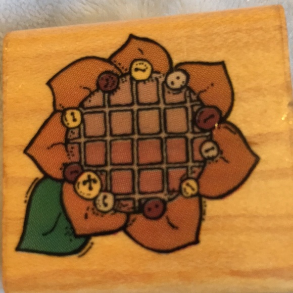 Patchwork Sunflower Country Art Stamp Vintage NWT 1.75” NWT - Picture 8 of 10
